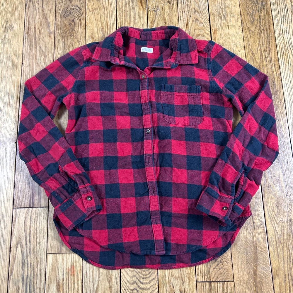 Hollister Red Black Buffalo Plaid‎ Flannel Shirt Long Sleeve Button Up Top XS